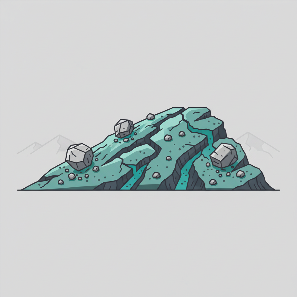 Illustration of an unstable slope with cracks and slipping boulders before a stabilization project