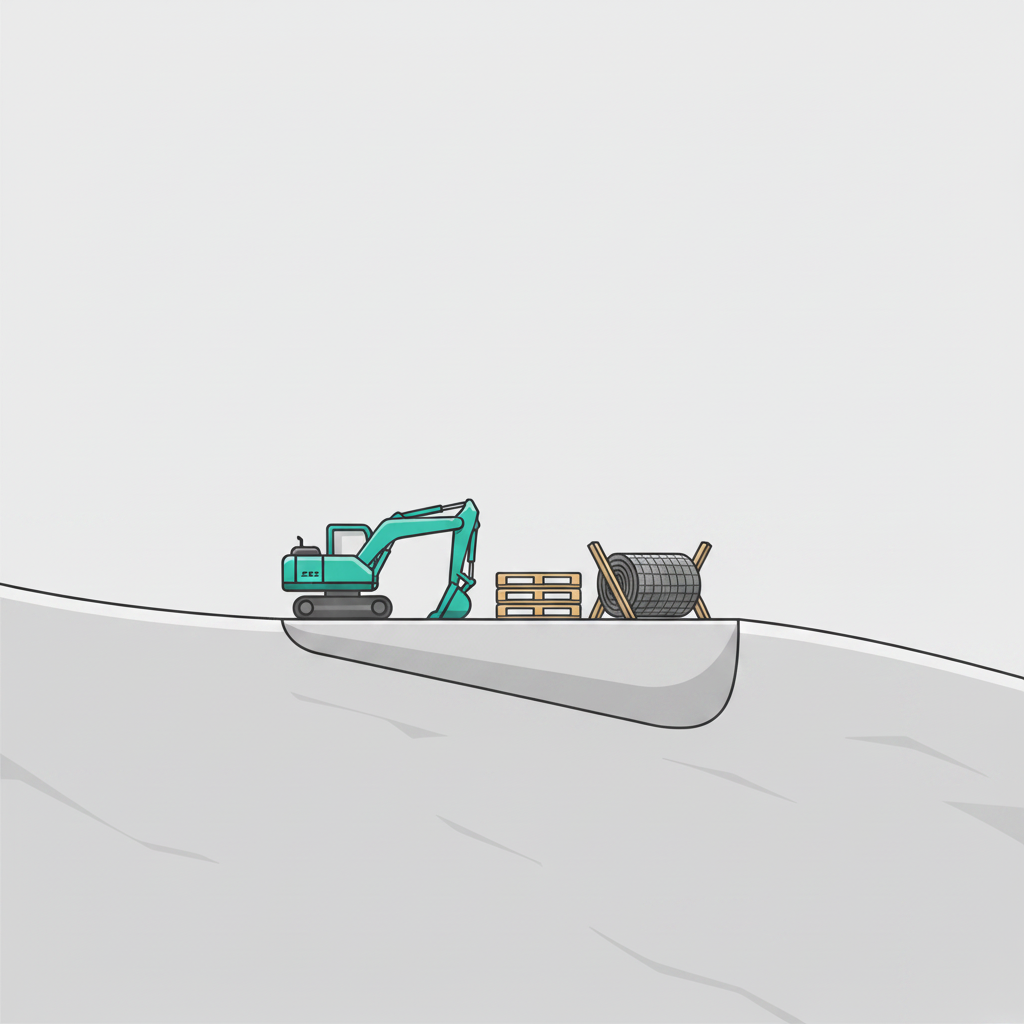 Illustration of a clean, organized slope construction job site with equipment and materials neatly staged