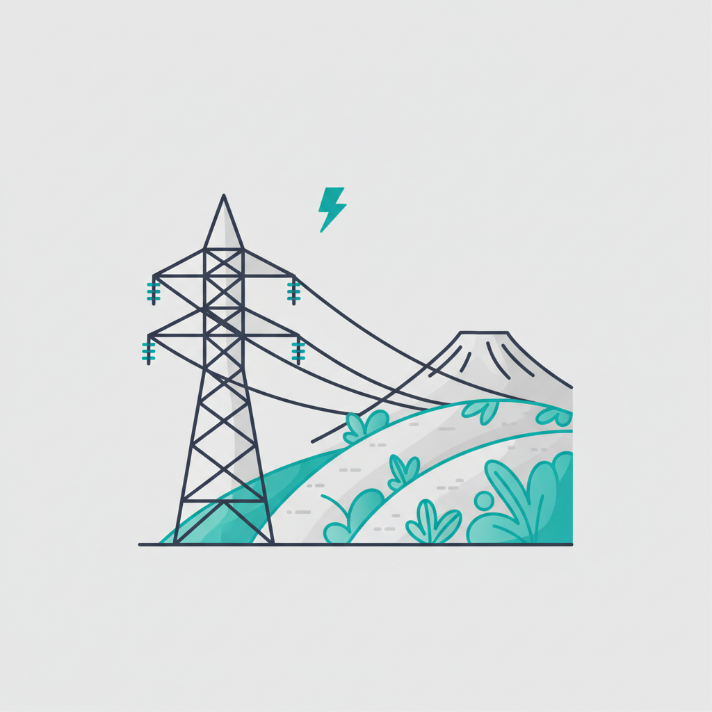 Illustration of a transmission tower with power lines