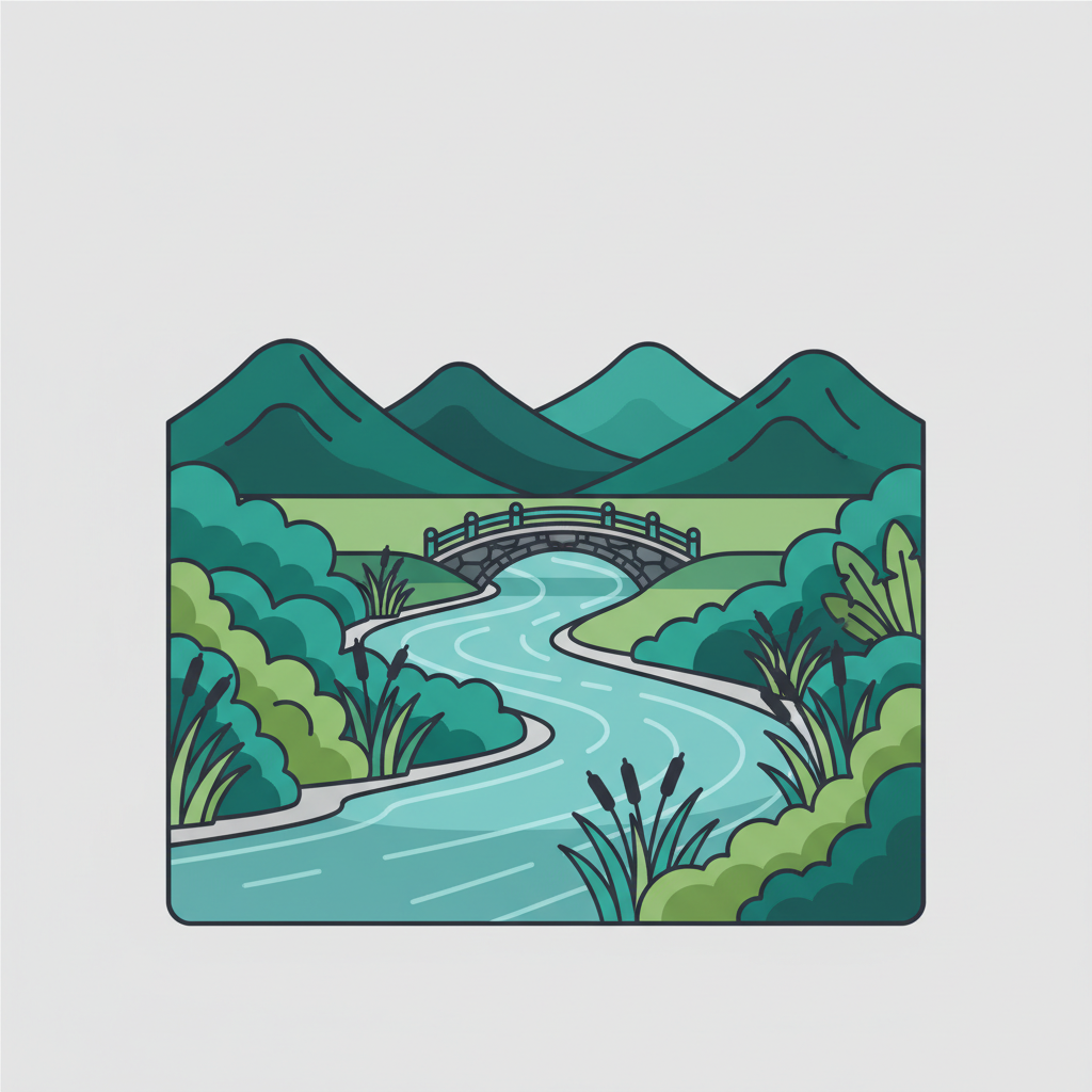 Illustration of a waterway crossing a vegetated bank